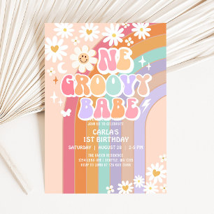 One Groovy Babe Daisy Rainbow Retro 1e verjaardag Kaart
