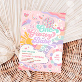 One Groovy Babe Disco Rainbow Sun 1st Birthday Kaart