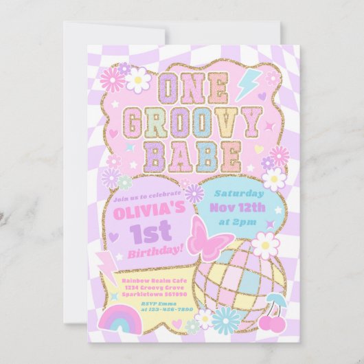 One Groovy Babe Preppy Varsity 1e verjaardagsfeest Kaart (Voorkant)