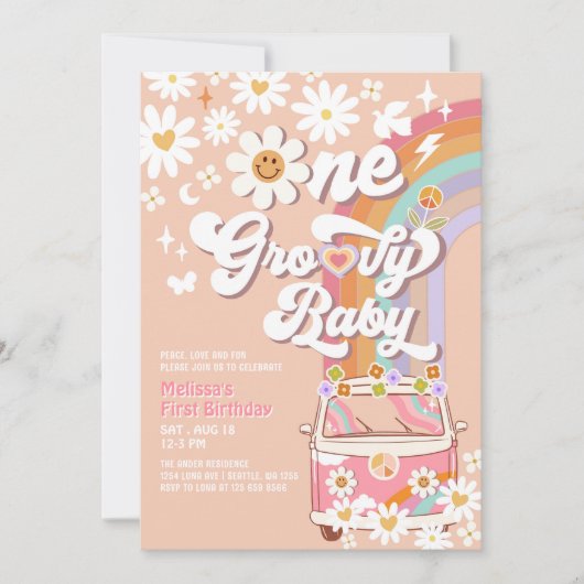 One Groovy Baby Daisy Rainbow 1st Birthday Kaart (Voorkant)