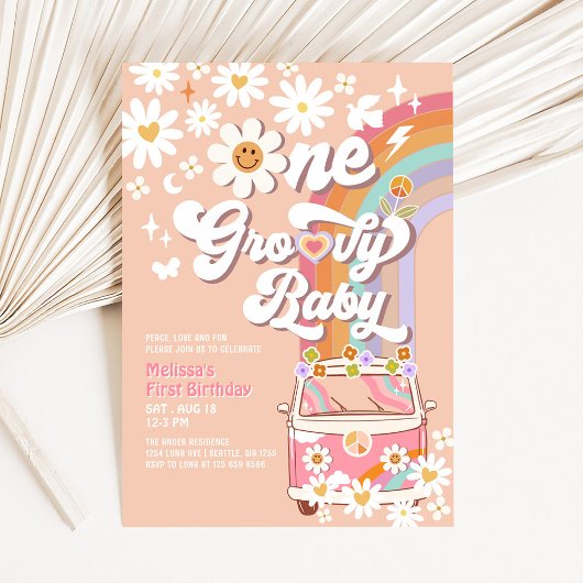 One Groovy Baby Daisy Rainbow 1st Birthday Kaart