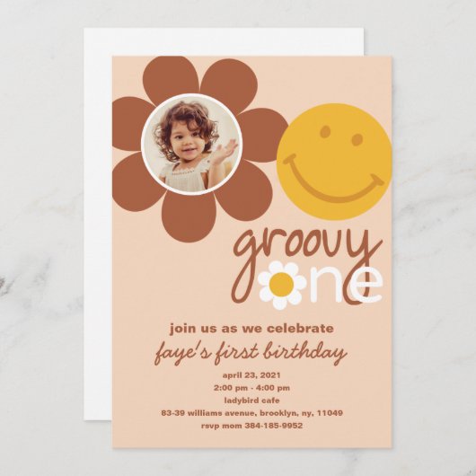 ONE Groovy Baby Invitation Kaart (Voorkant / Achterkant)
