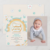 One Groovy Dude Retro Boy 1e Verjaardagsfeestfoto Kaart (Voorkant / Achterkant)