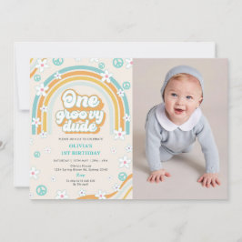 One Groovy Dude Retro Boy 1e Verjaardagsfeestfoto Kaart