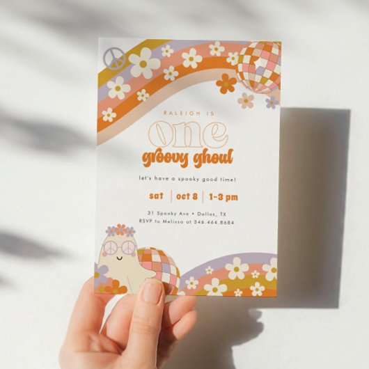 One Groovy Ghoul | Retro Spooky Meisjes 1e verjaar Kaart