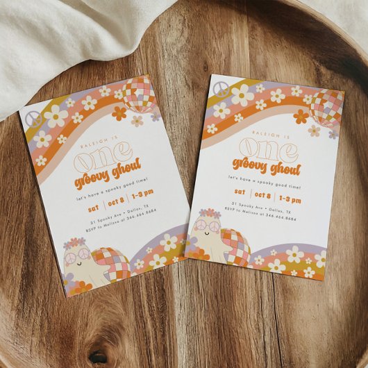 One Groovy Ghoul | Retro Spooky Meisjes 1e verjaar Kaart