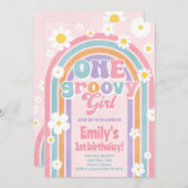 One Groovy Gir Retro 1e verjaardag Uitnodiging (Voorkant / Achterkant)