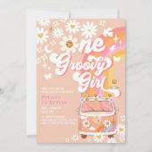 ONE Groovy Girl Pink Peach Van Daisy 1st Birthday Kaart (Voorkant)