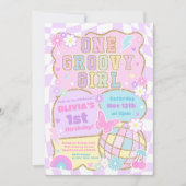 One Groovy Girl Preppy Varsity 1e verjaardagsfeest Kaart (Voorkant)