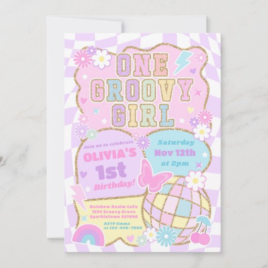 One Groovy Girl Preppy Varsity 1e verjaardagsfeest Kaart (Voorkant)