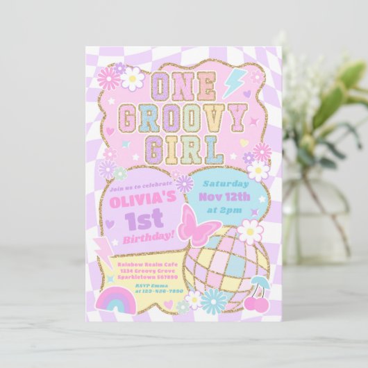 One Groovy Girl Preppy Varsity 1e verjaardagsfeest Kaart (Staand voorkant)