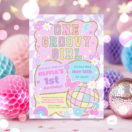 One Groovy Girl Preppy Varsity 1e verjaardagsfeest Kaart