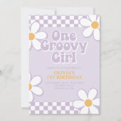 One Groovy Girl Retro Geruite Lila Madeliefje Kaart (Voorkant)
