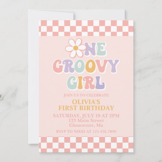 One Groovy Girl Retro Girl Eerste Verjaardag Kaart (Voorkant)