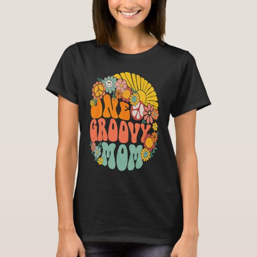 One Groovy Mom Retro 70s Hippie Boho Wavy Mama Mot T-shirt (Voorkant)