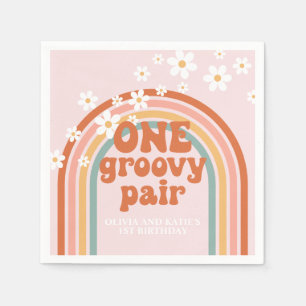 One Groovy Pair madeliefje regenboog 1e verjaardag Servet