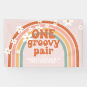 One Groovy Pair Retro Rainbow Twin Verjaardag Spandoek (Horizontaal)