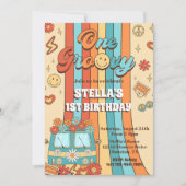 One Groovy Retro Rainbow 1st Birthday Party Kaart (Voorkant)