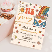 One Groovy Retro Rainbow 1st Birthday Party Kaart