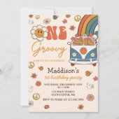 One Groovy Retro Rainbow 1st Birthday Party Kaart (Voorkant)