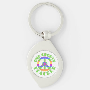 One Groovy Teacher 70's Peace Sign Sleutelhanger