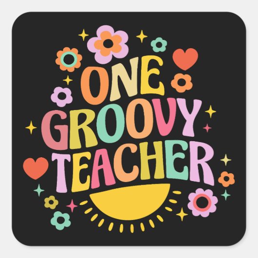 One groovy teacher vierkante sticker (Voorkant)