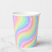 One Groovy Year Retro Pastel Rainbow Wavy 1st Papieren Bekers (Achterkant)