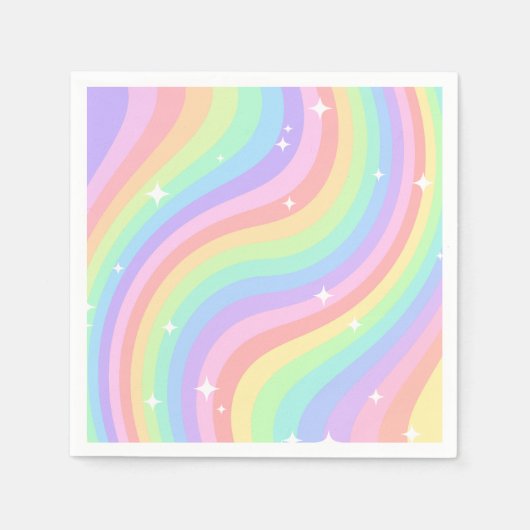 One Groovy Year Retro Pastel Rainbow Wavy 1st Servet (Voorkant)