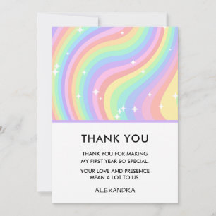 One Groovy Year Retro Pastel Regenboog 1e Bedankkaart