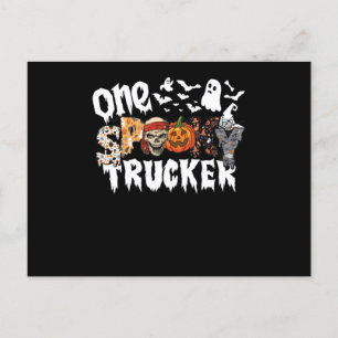 One Halloween Spooky Trucker Leopard Groovy Feestdagenkaart