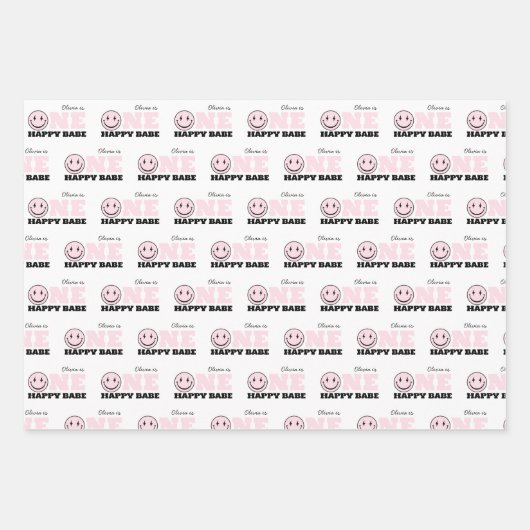One Happy Babe Girls Pink First Birthday Inpakpapier Vel (Voorkant)