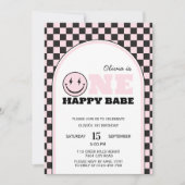 One Happy Babe Girls Pink First Birthday Kaart (Voorkant)