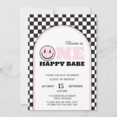 One Happy Babe Girls Pink First Birthday Kaart (Voorkant)