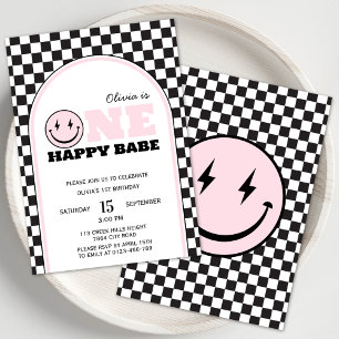 One Happy Babe Girls Pink First Birthday Kaart