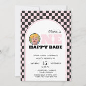 One Happy Babe Girls Roze Foto Verjaardag Kaart (Voorkant)