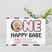 One Happy Babe Groovy Check Girl Foto Verjaardag Kaart (Staand voorkant)