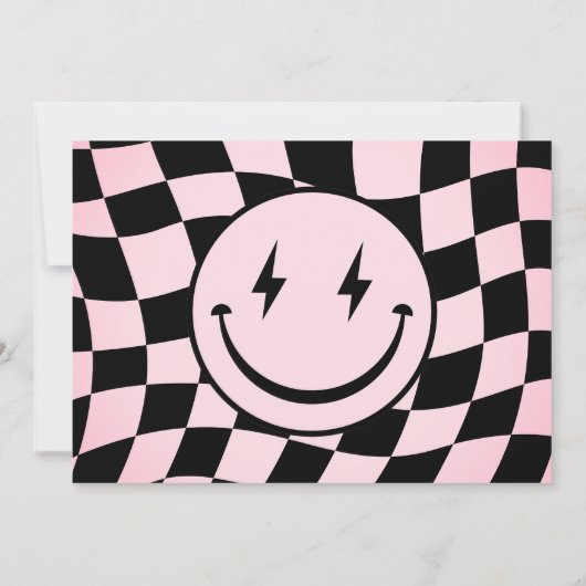 One Happy Babe Groovy Pink Check Foto Verjaardag Kaart (Achterkant)