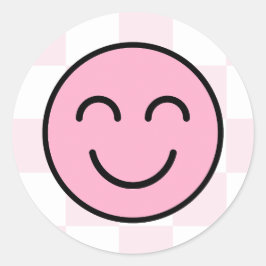 One Happy Babe Happy Face Pink Check Ronde Sticker