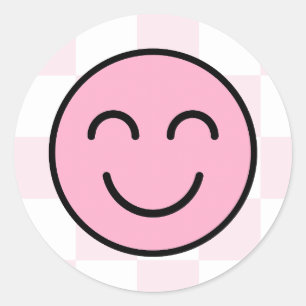One Happy Babe Happy Face Pink Check Ronde Sticker