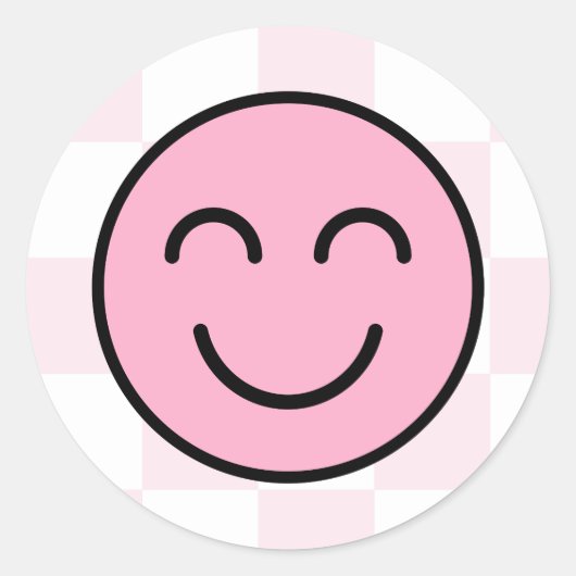 One Happy Babe Happy Face Pink Check Ronde Sticker (Voorkant)