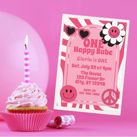 ONE Happy Babe, pink 1st Birthday Kaart