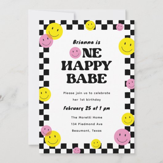 One Happy Babe Smiling Face 1e verjaardagsfeestje Kaart (Voorkant)