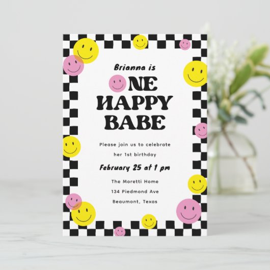 One Happy Babe Smiling Face 1e verjaardagsfeestje Kaart (Staand voorkant)