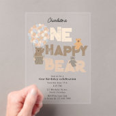 One Happy Bear Invite 1st  First Birthday Cute Acryl Uitnodigingen (Insitu (Draagbaar))
