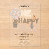 One Happy Bear Invite 1st First Birthday Cute Acryl Uitnodigingen (Voorkant)
