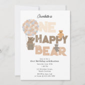 One Happy Bear Invite 1st First Birthday Cute Kaart (Voorkant)
