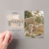 One Happy Bear Invite 1st First Birthday Photo Acryl Uitnodigingen (Insitu (Draagbaar))