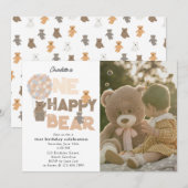 One Happy Bear Invite 1st  First Birthday Photo Kaart (Voorkant / Achterkant)