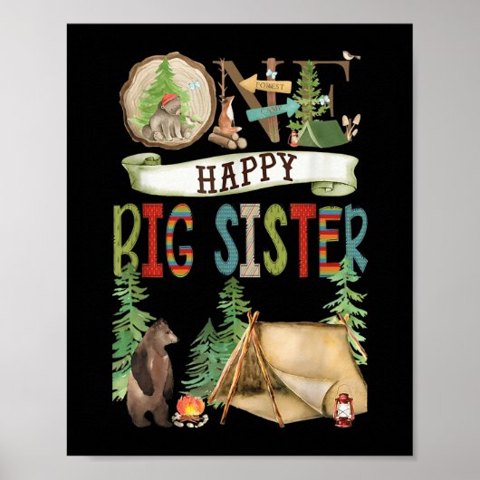 One Happy Big Sister Camper First Birthday Camng B Poster (Voorkant)