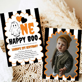 One Happy Boo Boy 1st Birthday Photo Party Kaart